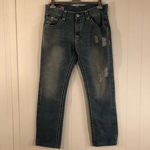 True Religion World Tour Section Row Seat Distressed Boot Cut Size 34